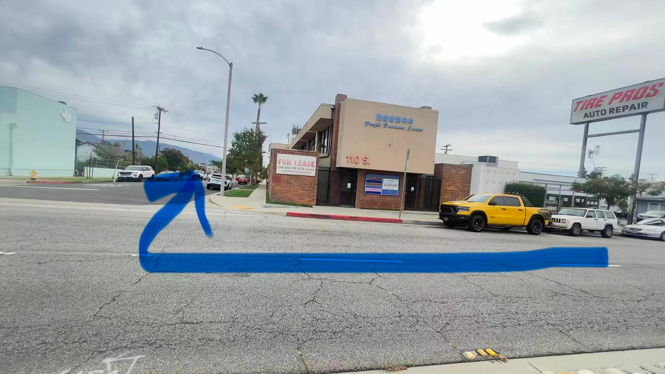 View of the 110 S. Rosemead Boulevard building from across the street, near Tire Pros